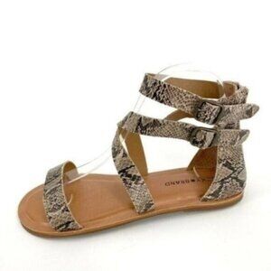 Lucky Brand Loreinn Leather Cushioned Snakeskin Ankle Strap Open Toe 7 Sandals